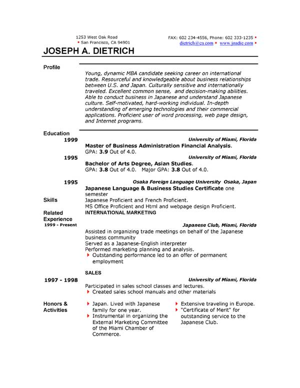 Resume word document sample