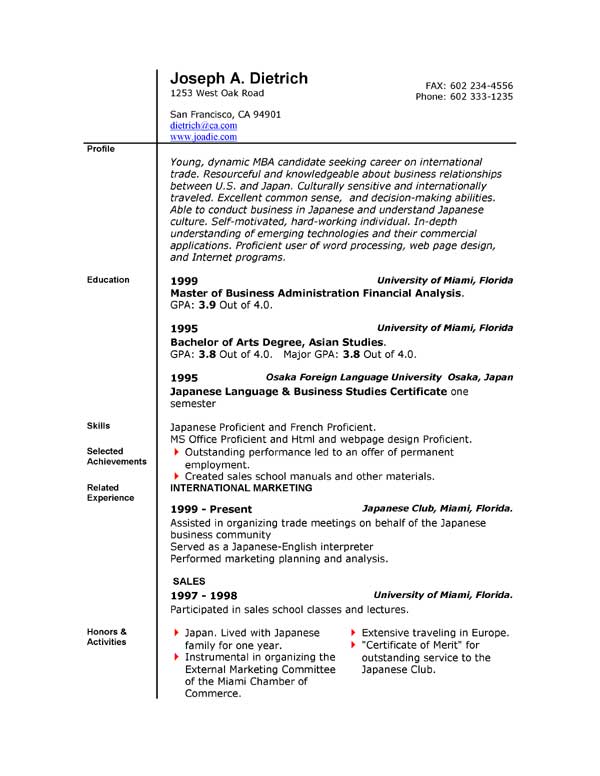 Writing resume on ms word