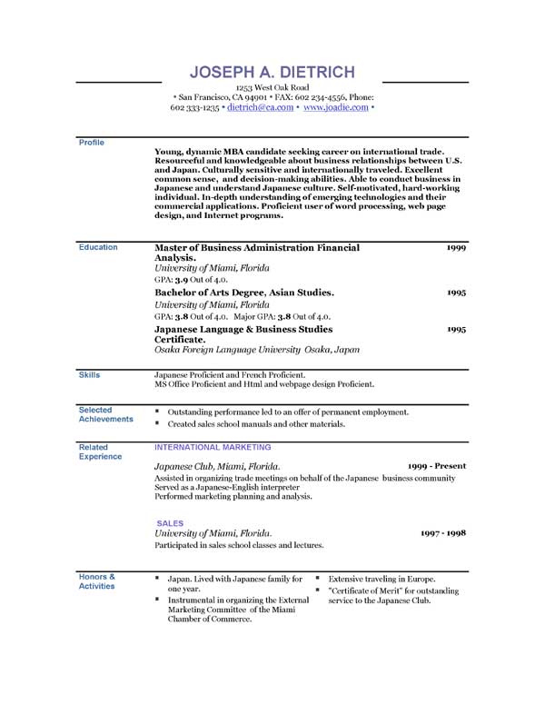 Excellent resume examples free