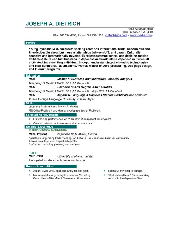 Job Resume Template Free Download