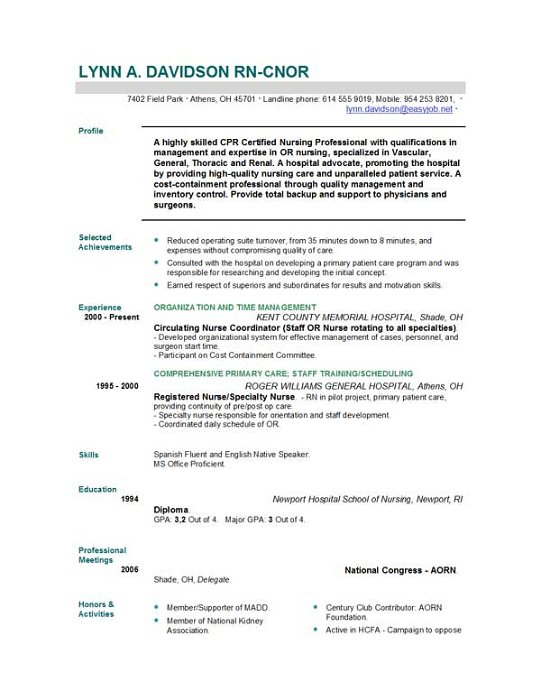 Nursing resume ontario