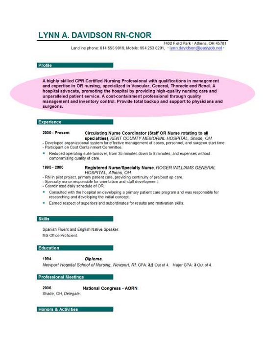 Nursing objectives for a resume