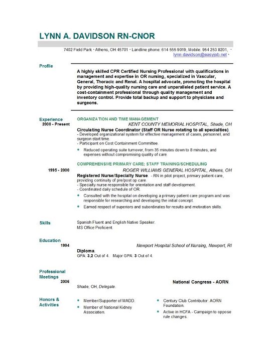 resume sample for nursing