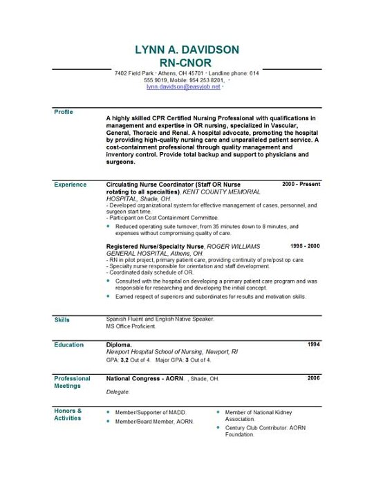 Free nursing resume