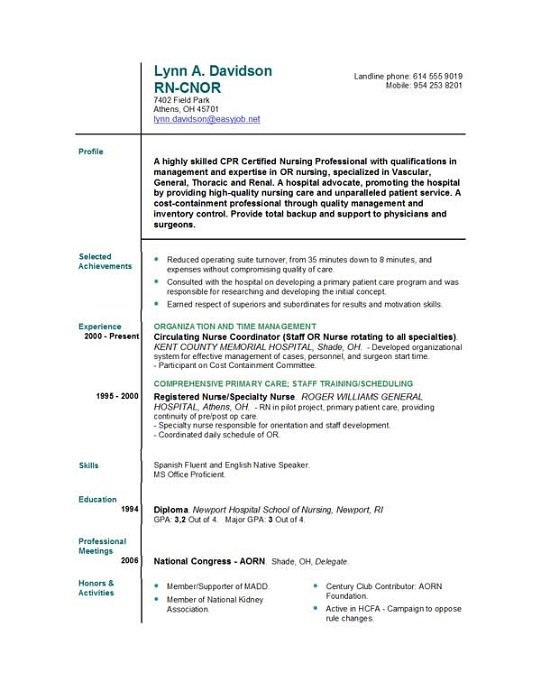 Sample resume of nursing