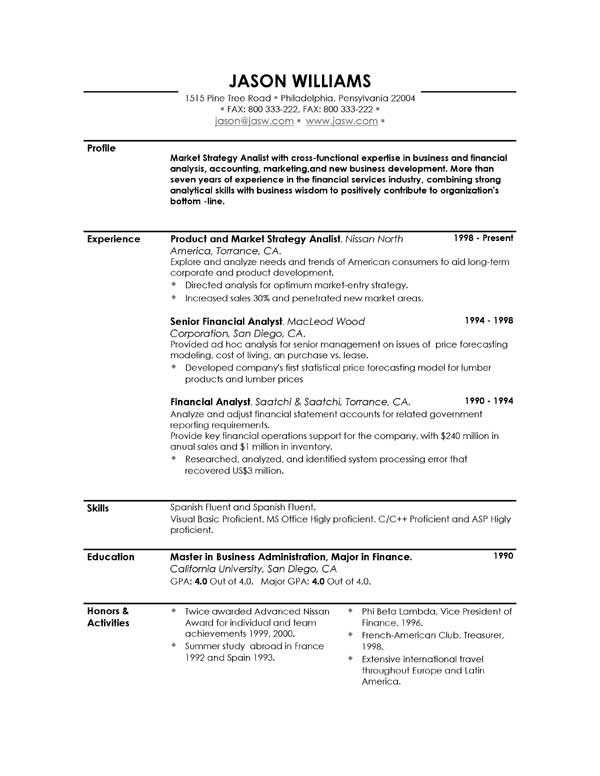 A sample of a resume