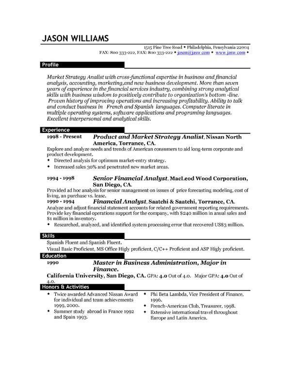 Sample resume in paragraph form