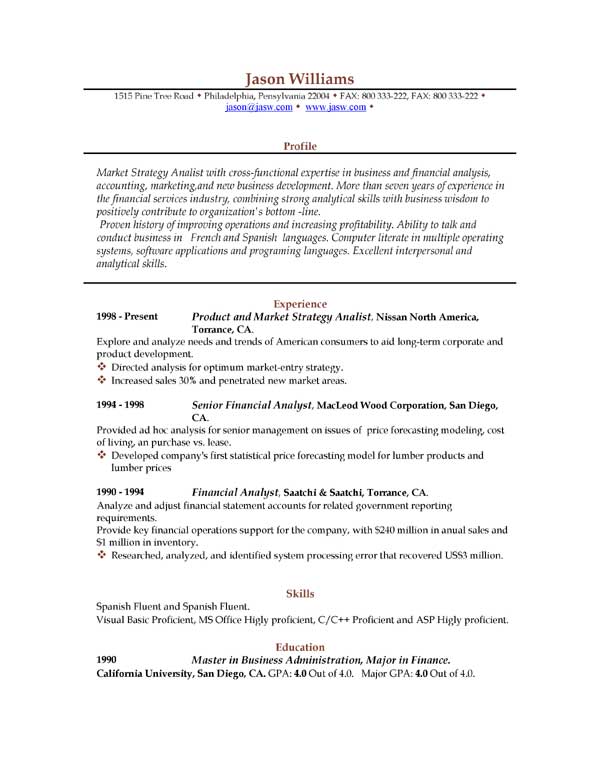 Resume format sample download