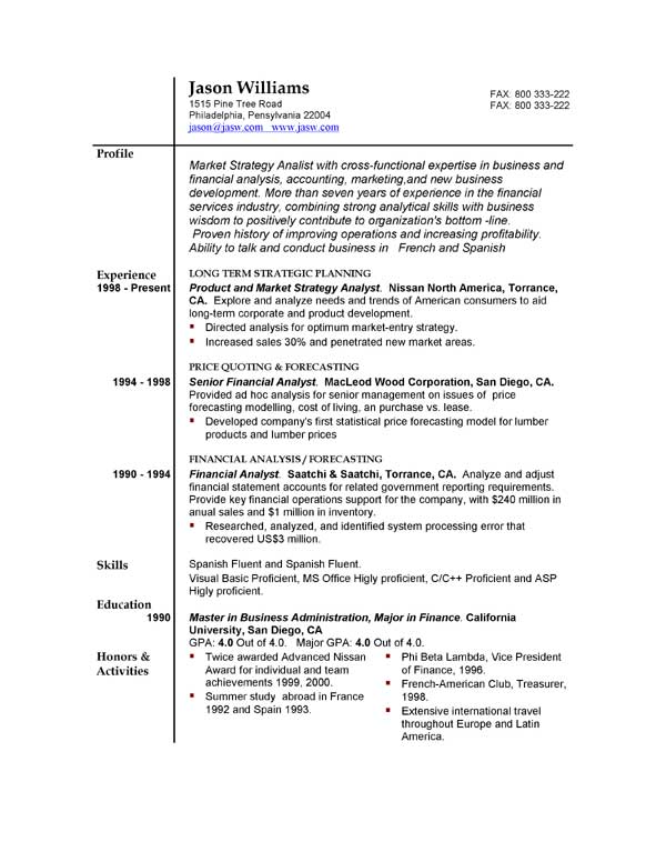 Free resume outlines templates