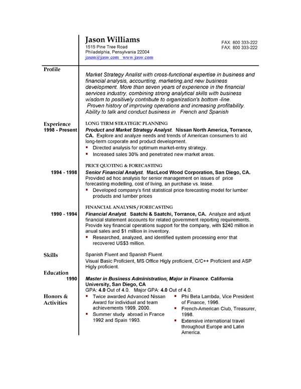 Resume profile samples