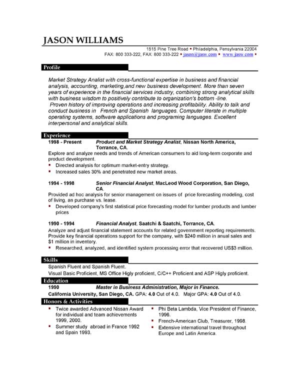 Sample resume american standard