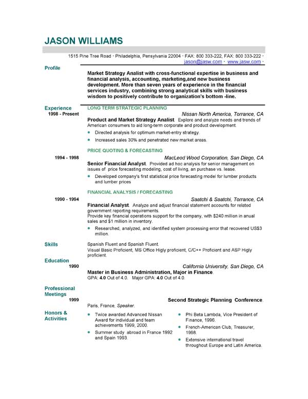 Long and Consistent Sample Resume Formats