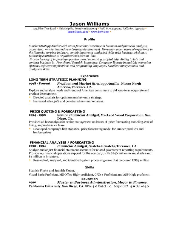 Free examples of resume profiles