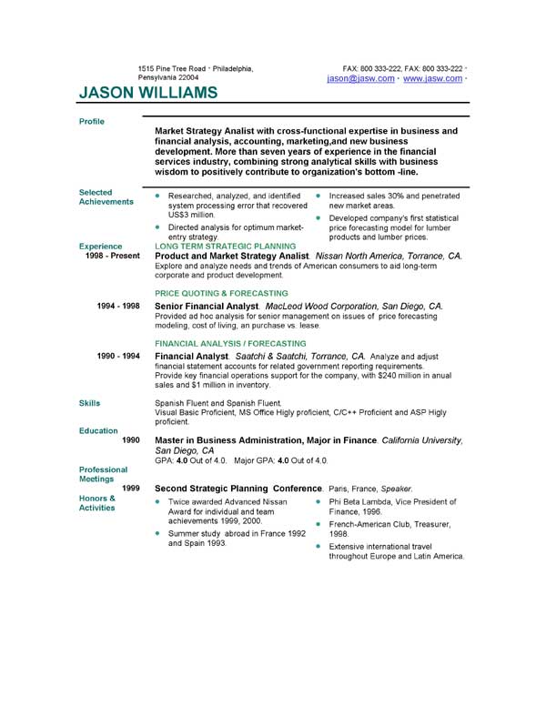 resume experience sample