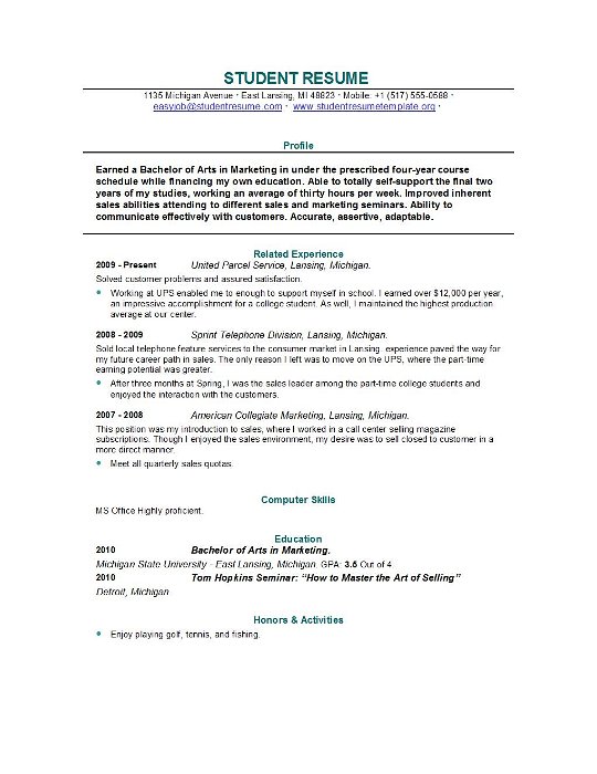 College resume template