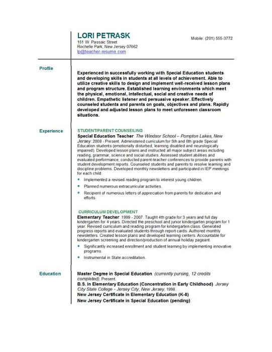 Kindergarden free resume samples