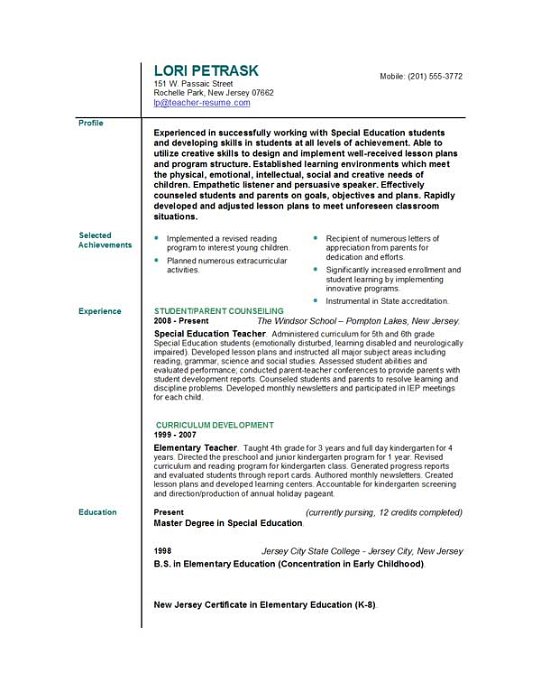 resume writing for teachers